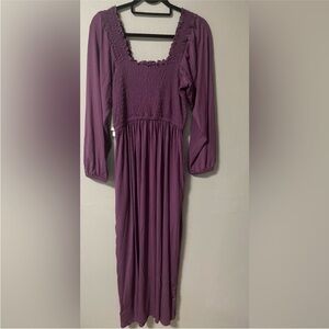 NWT Nordstrom modal smocked square neck long sleeves midi/ maxi dress. Small
